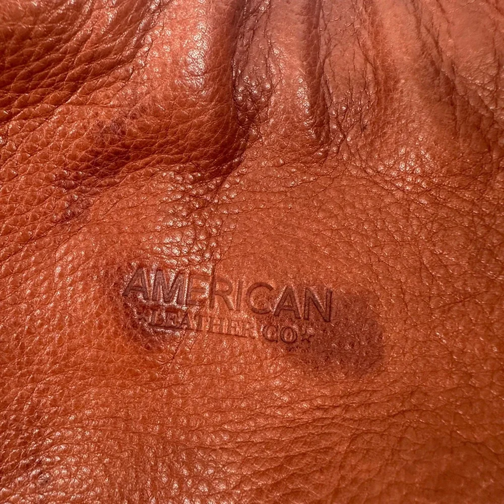 American Leather Co Austin Cognac Brown Pebbled Leather Hobo Shoulder Bag Zipper